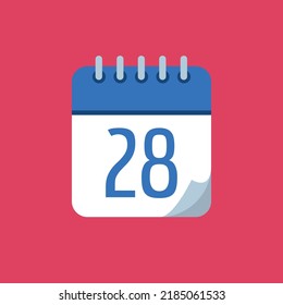 Specific day calendar vector illustration, blue vector flat icon, day 28.