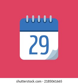 Ilustración vectorial de calendario de días específicos, icono plano del vector azul, día 29.