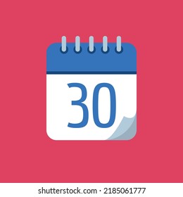 Specific day calendar vector illustration, blue vector flat icon, day 30.
