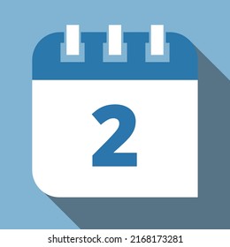 Specific day vector calendar marking day 2, appointment schedule vector icon for websites, print and stickers. Editable in blue and white colors, scheduled day.