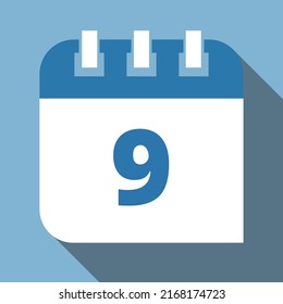 Specific day vector calendar marking day 9, appointment schedule vector icon for websites, print and stickers. Editable in blue and white colors, scheduled day.