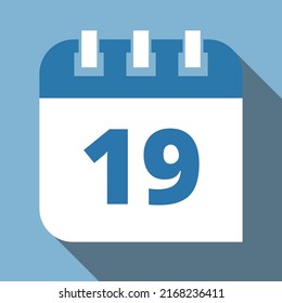 Specific day vector calendar marking day 19, appointment schedule vector icon for websites, print and stickers. Editable in blue and white colors, scheduled day.