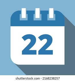 Specific day vector calendar marking day 22, appointment schedule vector icon for websites, print and stickers. Editable in blue and white colors, scheduled day.