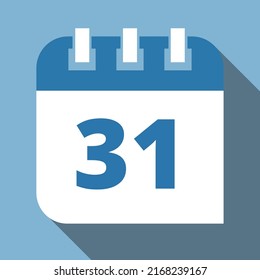 Specific day vector calendar marking day 31, appointment schedule vector icon for websites, print and stickers. Editable in blue and white colors, scheduled day.