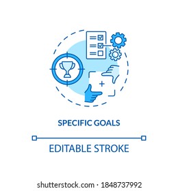 Specific goals concept icon. Communication improvment stratagy. Smart goals definition. Business plan idea thin line illustration. Vector isolated outline RGB color drawing. Editable stroke