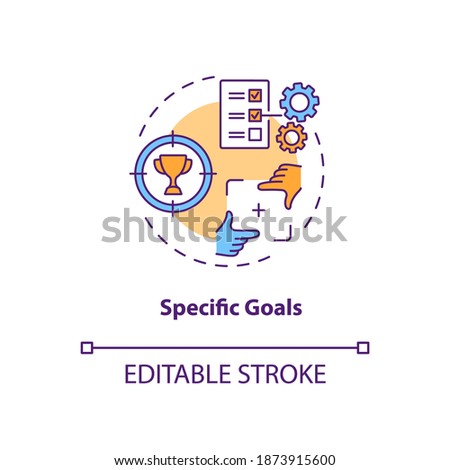 Specific goals concept icon. Communication improvment stratagy. Smart goals definition. Life target idea thin line illustration. Vector isolated outline RGB color drawing. Editable stroke