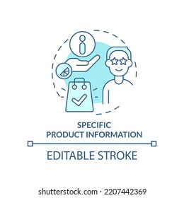 Specific product information turquoise concept icon. Benefit of direct marketing abstract idea thin line illustration. Isolated outline drawing. Editable stroke. Arial, Myriad Pro-Bold fonts used