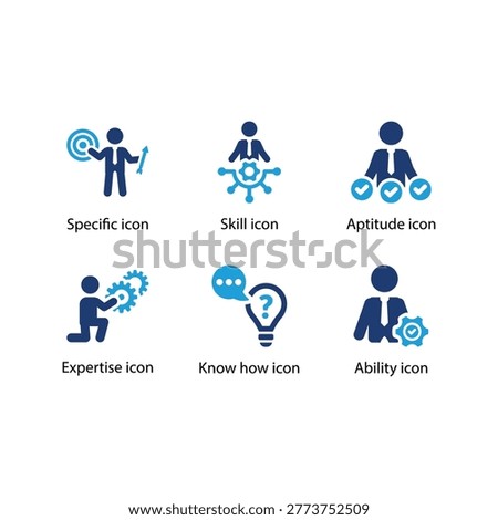 Specific, Skill, Aptitude, Expertise, Know how, Ability, Blue Icon Set