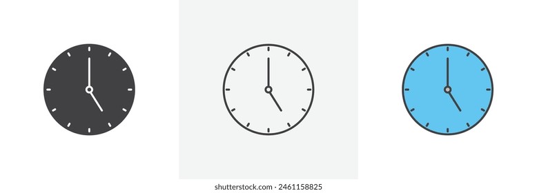 Conjunto de iconos de tiempo específico. Símbolo de Vector de 5 AM o PM. Señal de indicación de hora de oficina. Reloj Cinco Representación.