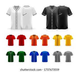 Specification Baseball Jersey T Shirt Mockup Collection set isolated on white background , Blank space on the shirt for the design and placing elements , blank for printing , vector illustration