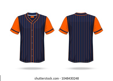 Specification Baseball T Shirt Dark Blue orange Mockup isolated white background , Blank space on the shirt for the design and placing elements or text on the shirt , blank for printing , illustration