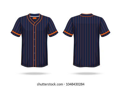 Specification Baseball T Shirt Dark Blue orange Mockup isolated white background , Blank space on the shirt for the design and placing elements or text on the shirt , blank for printing , illustration