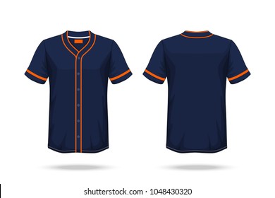 Specification Baseball T Shirt Dark Blue orange Mockup isolated white background , Blank space on the shirt for the design and placing elements or text on the shirt , blank for printing , illustration