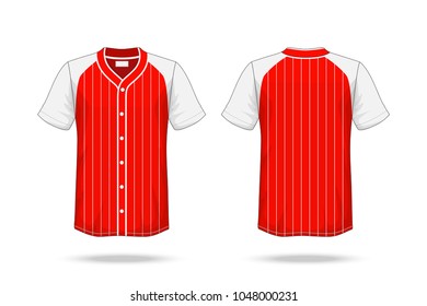 Specification Baseball T Shirt red white Mockup isolated on white background , Blank space on the shirt for the design and placing elements or text on the shirt , blank for printing , illustration