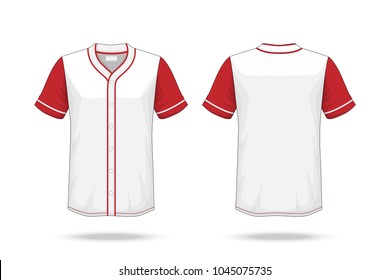 Specification Baseball T Shirt white red Mockup  isolated on white background , Blank space on the shirt for the design and placing elements or text on the shirt , blank for printing , illustration