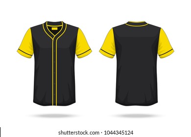 Specification Baseball T Shirt yellow black Mockup  isolated on white background , Blank space on the shirt for the design and placing elements or text on the shirt , blank for printing , illustration