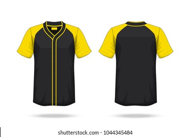 Specification Baseball T Shirt yellow black Mockup  isolated on white background , Blank space on the shirt for the design and placing elements or text on the shirt , blank for printing , illustration