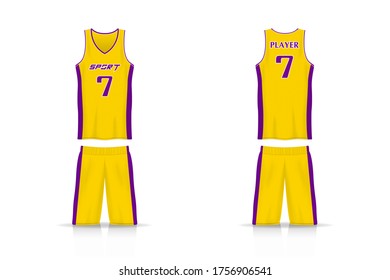 Specification basket Jersey template. mock up Sport T Shirt v neck uniform . Vector Illustration design