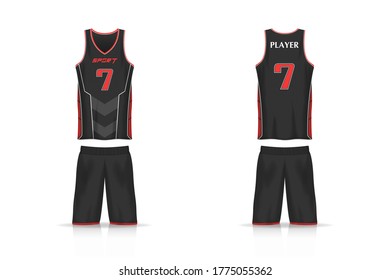 Specification basket Jersey template. mock up Sport T Shirt v neck uniform . Vector Illustration design