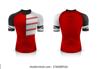 Especificación plantilla de Jersey de Ciclismo. burlarse del uniforme de cuello redondo de Sport T Shirt para ropa de bicicleta . Diseño de ilustración vectorial , capas de trabajo separadas .