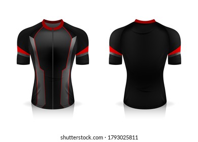 Especificación plantilla de Jersey de Ciclismo. burlarse del uniforme de cuello redondo de Sport T Shirt para ropa de bicicleta . Diseño de ilustración vectorial , capas de trabajo separadas .