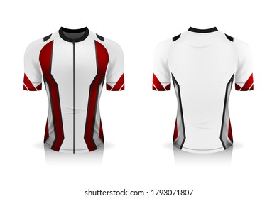 Specification Cycling Jersey template. mock up Sport T Shirt round neck uniform for bicycle apparel . Vector Illustration design , Separate work layers .