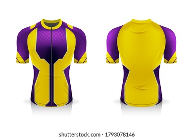 Specification Cycling Jersey template. mock up Sport T Shirt round neck uniform for bicycle apparel . Vector Illustration design , Separate work layers .