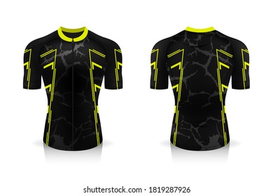 Specification Cycling Jersey template. mock up Sport T Shirt round neck uniform for bicycle apparel . Vector Illustration design , Separate work layers .