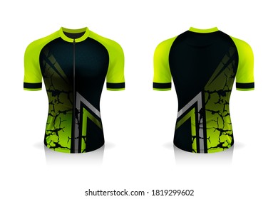 Specification Cycling Jersey template. mock up Sport T Shirt round neck uniform for bicycle apparel . Vector Illustration design , Separate work layers .