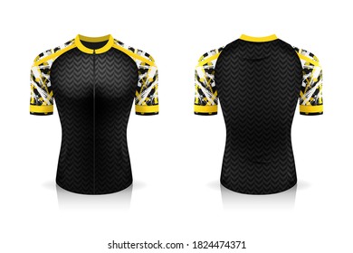 Specification Cycling Jersey template. mock up Sport T Shirt round neck uniform for bicycle apparel . Vector Illustration design , Separate work layers .