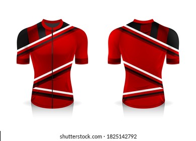 Specification Cycling Jersey template. mock up Sport T Shirt round neck uniform for bicycle apparel . Vector Illustration design , Separate work layers .