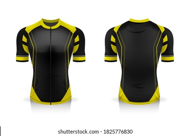 Specification Cycling Jersey template. mock up Sport T Shirt round neck uniform for bicycle apparel . Vector Illustration design , Separate work layers .