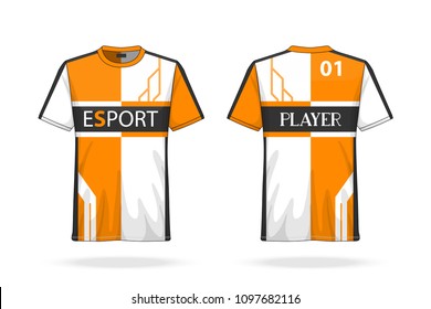 Specification Soccer Sport , Esport Gaming T Shirt round neck Jersey template. mock up uniform . Vector Illustration design
