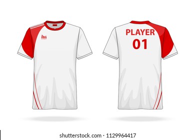 Specification Soccer Sport , Esport Gaming T Shirt round neck Jersey template. mock up uniform . Vector Illustration design