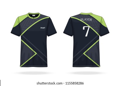 Specification Soccer Sport , Esport Gaming T Shirt round neck Jersey template. mock up uniform . Vector Illustration design