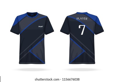 Specification Soccer Sport , Esport Gaming T Shirt round neck Jersey template. mock up uniform . Vector Illustration design