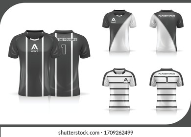 Specification Soccer Sport , Esport Gaming T Shirt Jersey template. mock up uniform Collection set. Vector Illustration design