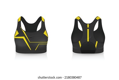 Specification Sport Bra Outfits , Standard Uniform Base Color White and Black template mock up for design. Vector Illustration