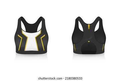 Specification Sport Bra Outfits , Standard Uniform Base Color White and Black template mock up for design. Vector Illustration