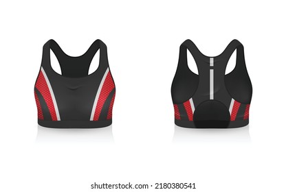 Specification Sport Bra Outfits , Standard Uniform Base Color White and Black template mock up for design. Vector Illustration