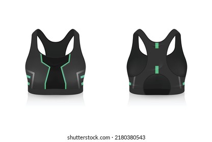 Specification Sport Bra Outfits , Standard Uniform Base Color White and Black template mock up for design. Vector Illustration