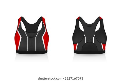 Specification Sport Bra Outfits , Standard Uniform Base Color White and Black template mock up for design. Vector Illustration