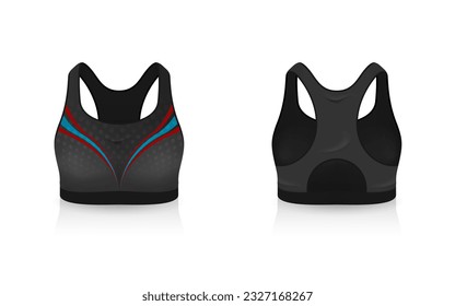 Specification Sport Bra Outfits , Standard Uniform Base Color White and Black template mock up for design. Vector Illustration