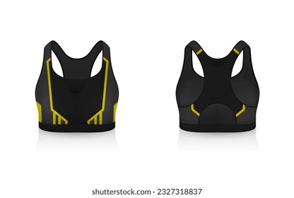 Specification Sport Bra Outfits , Standard Uniform Base Color White and Black template mock up for design. Vector Illustration