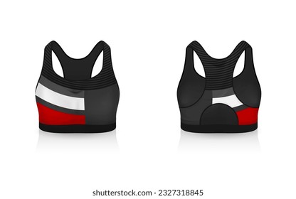 Specification Sport Bra Outfits , Standard Uniform Base Color White and Black template mock up for design. Vector Illustration