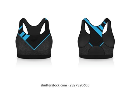 Specification Sport Bra Outfits , Standard Uniform Base Color White and Black template mock up for design. Vector Illustration