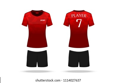 Specification Volleyball Jersey isolated on white background , Sport T Shirt round neck and short pants template. mockup team uniform . Vector layers , Illustration design
