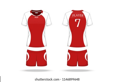 Specification Volleyball Jersey isolated on white background , Sport T Shirt round neck and short pants template. mockup team uniform . Vector layers , Illustration design