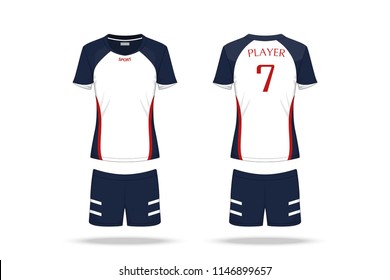 Specification Volleyball Jersey isolated on white background , Sport T Shirt round neck and short pants template. mockup team uniform . Vector layers , Illustration design