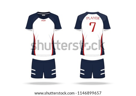 Specification Volleyball Jersey isolated on white background , Sport T Shirt round neck and short pants template. mockup team uniform . Vector layers , Illustration design